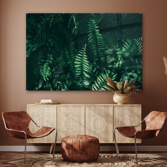MuchoWow® Peinture sur Verre - Feuilles - Jungle - Nature - Tropical - Plantes - 150x100 cm - Peintures sur Verre Acrylique - Photo sur Glas