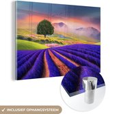 MuchoWow® Glasschilderij 120x80 cm - Schilderij acrylglas - Schilderij van een lavendel veld - Foto op glas - Schilderijen