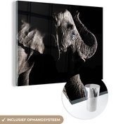 MuchoWow® Peinture sur verre 80x60 cm - Peinture sur verre acrylique - Éléphant - Zwart - Animaux - Nature - Photo sur verre - Peintures