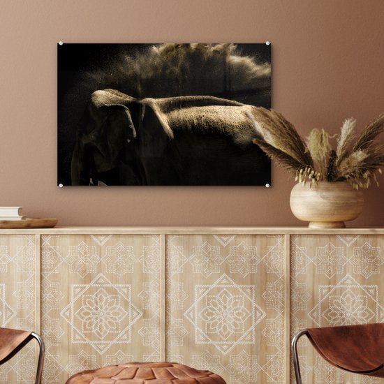 MuchoWow® Peinture sur verre 60x40 cm - Peinture sur verre acrylique - Éléphant - Boue - Animaux - Zwart - Photo sur verre - Peintures