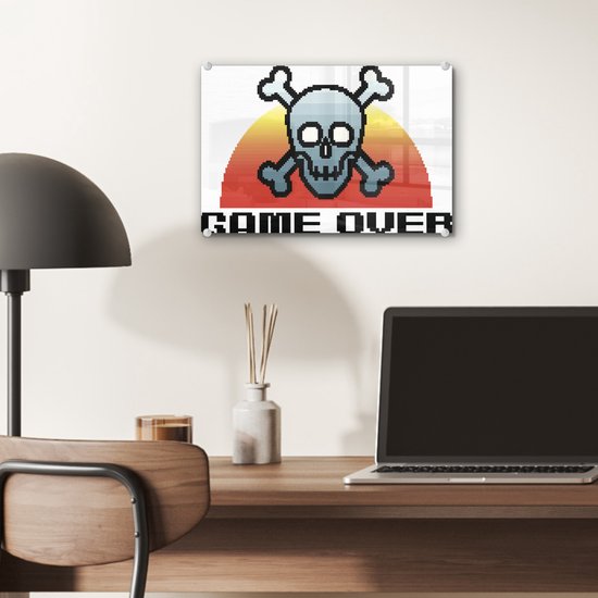 MuchoWow® Peinture sur Verre - Gamer - Rétro - Game over - Illustration - 30x20 cm - Peintures sur Verre Acrylique - Photo sur Glas