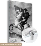 MuchoWow® Glasschilderij 30x40 cm - Schilderij acrylglas - Illustratie van Napoleon Bonaparte in het zwart-wit op een paard - Foto op glas - Schilderijen