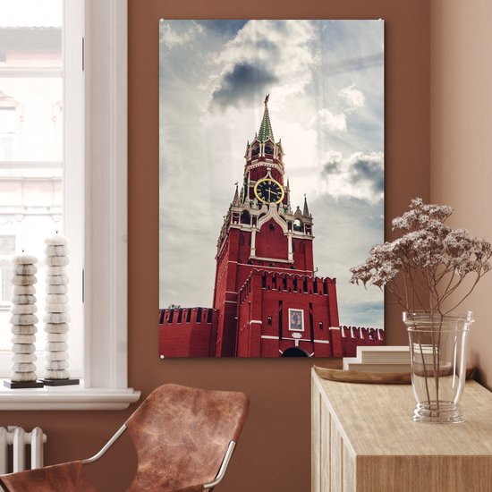 ® Glasschilderij 60x90 cm - Schilderij acrylglas - De Spasskayatoren uit de Russische revolutie - Foto op glas - Muurdecoratie woonkamer - Wanddecoratie slaapkamer - Schilderijen