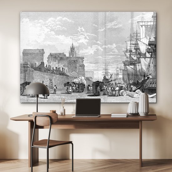 Peinture sur Verre - Un Dessin Vintage du Port de Liverpool - 180x120 cm - Peintures sur Verre Peintures - Photo sur Glas