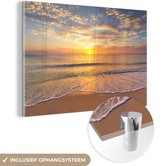 MuchoWow® Glasschilderij 30x20 cm - Schilderij acrylglas - Strand - Zonsondergang - Zee - Foto op glas - Schilderijen