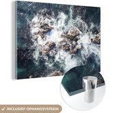 MuchoWow® Glasschilderij 60x40 cm - Schilderij acrylglas - Zee - Stenen - Water - Foto op glas - Schilderijen