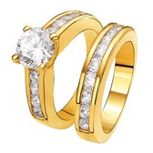 Eve Gold Plated 2 Delige Ring - Met Zirkonia - Maat 58