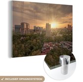 MuchoWow® Glasschilderij 180x120 cm - Schilderij acrylglas - Zonnestralen schijnen over Mexico-stad - Foto op glas - Schilderijen