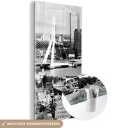 MuchoWow® Glasschilderij 80x160 cm - Schilderij acrylglas - Rotterdam - Skyline - Zwart - Wit - Foto op glas - Schilderijen