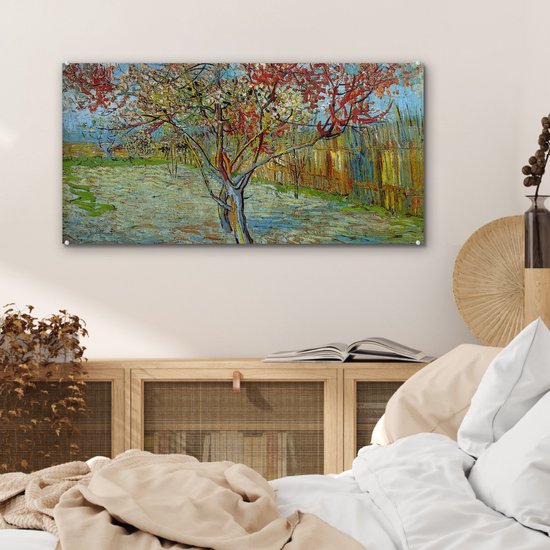 MuchoWow® Peinture sur Verre - Le Pêcher Rose - Vincent van Gogh - 80x40 cm - Peintures Acrylique - Photo sur Glas