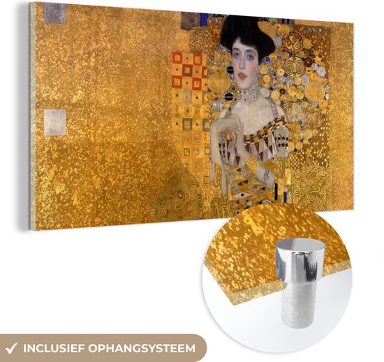 MuchoWow® Glasschilderij 120x60 cm - Schilderij acrylglas - Portret van Adèle Bloch-Bauer I - Schilderij van Gustav Klimt - Foto op glas - Schilderijen