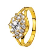 Lucardi Dames Ring met zirkonia - Ring - Cadeau - 14 Karaat Goud - Geelgoud