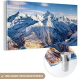 MuchoWow® Glasschilderij 80x40 cm - Schilderij acrylglas - Alpen - Berg - Sneeuw - Foto op glas - Schilderijen