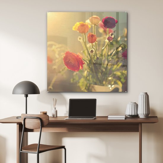 MuchoWow® Peinture sur verre 90x90 cm - Peinture sur verre acrylique - Bouquet de renoncules colorées - Photo sur verre - Peintures