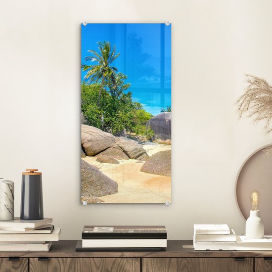 MuchoWow® Peinture sur verre 20x40 cm - Peinture sur verre acrylique - Plage - Tropical - Mer - Plantes - Photo sur verre - Peintures