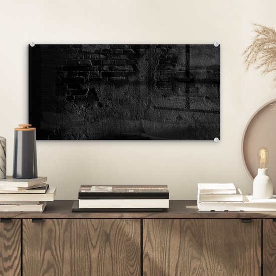 Peinture sur verre - Brique - Mur - Ciment - Zwart - Wit - 40x20 cm - Peinture sur verre - Décoration de chambre
