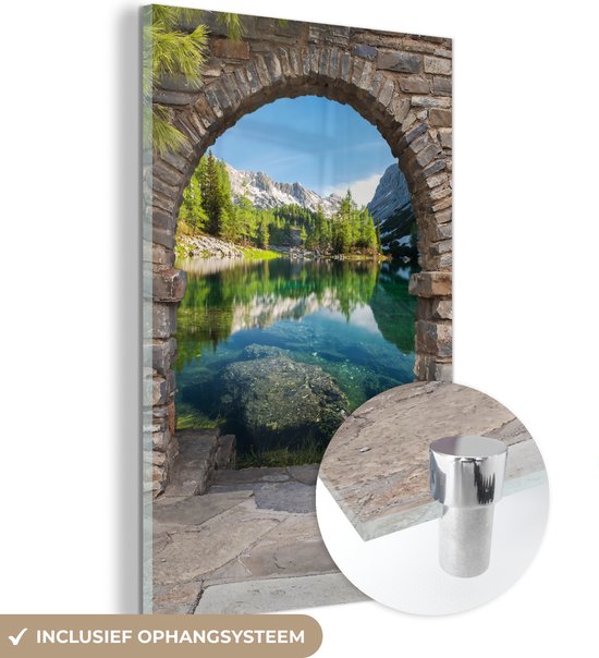 MuchoWow® Peinture sur verre 20x30 cm - Tableau acrylique verre - Perspective - Berg - Paysage - Eau - Photo sur verre - Décoration murale salon - Décoration murale chambre - Tableaux