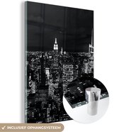 MuchoWow® Glasschilderij 30x40 cm - Schilderij acrylglas - Skyline - Zwart - Wit - New York - Amerika - Foto op glas - Schilderijen