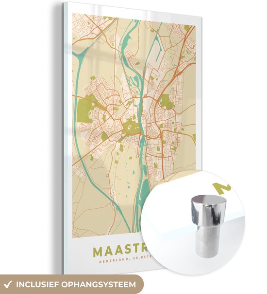 Peinture sur Verre - Carte - Maastricht - Vintage - 100x150 cm - Peintures sur Verre Peintures - Photo sur Glas