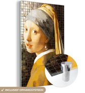 MuchoWow® Glasschilderij 80x120 cm - Schilderij acrylglas - Meisje met de parel - Johannes Vermeer - Mozaïek - Foto op glas - Schilderijen