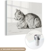 MuchoWow® Glasschilderij 40x30 cm - Schilderij acrylglas - Liggende kat - schilderij van Jean Bernard - Foto op glas - Schilderijen