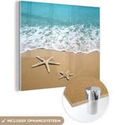 MuchoWow® Glasschilderij 90x90 cm - Schilderij acrylglas - Zee - Strand - Zeester - Foto op glas - Schilderijen