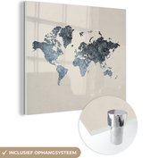 MuchoWow® Glasschilderij 20x20 cm - Schilderij acrylglas - Wereldkaart - Grijs - Zilver - Foto op glas - Schilderijen