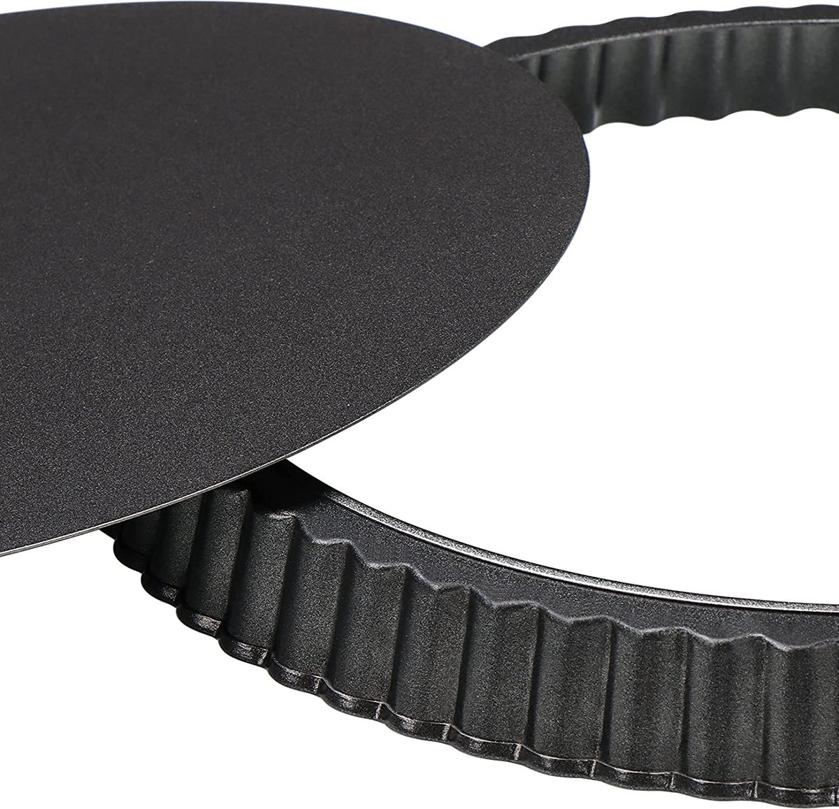 Moule à Tarte Quiche 28 Cm Fond Amovible – Acier Carbone Antiadhésif Cannelé + Fond Détachable + 2 Brosses Silicone