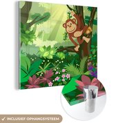 MuchoWow® Glasschilderij 90x90 cm - Schilderij acrylglas - Aap - Jungle - Jongens - Meisjes - Bloemen - Kids - Foto op glas - Schilderijen