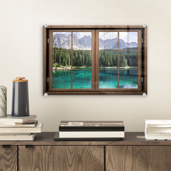 Peinture sur verre - Vue à travers - Arbre - Lac - 30x20 cm - Peintures sur verre acrylique - Photo sur Glas