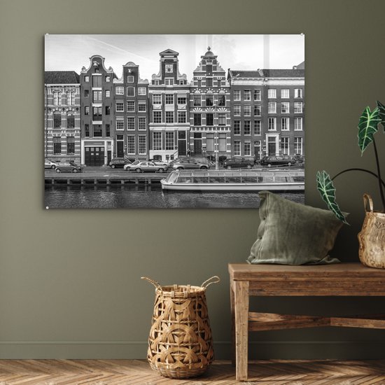 Peinture sur verre - Maisons de canal à Amsterdam - noir et blanc - 120x80 cm - Peintures sur Verre Peintures - Photo sur Glas