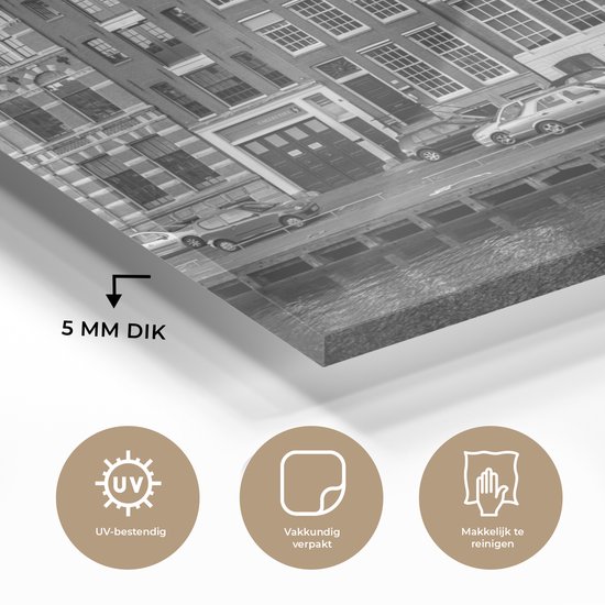 Peinture sur verre - Maisons de canal à Amsterdam - noir et blanc - 120x80 cm - Peintures sur Verre Peintures - Photo sur Glas