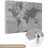 MuchoWow® Glasschilderij 180x120 cm - Schilderij acrylglas - Stoere wereldkaart - zwart wit - Foto op glas - Schilderijen
