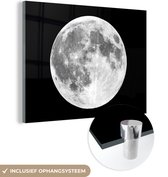 MuchoWow® Glasschilderij 120x90 cm - Schilderij acrylglas - Volle maan - Ruimte - Zwart - Wit - Foto op glas - Schilderijen