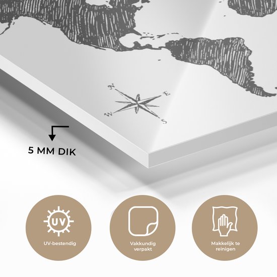 Peinture sur Verre - Carte du Wereldkaart - Voyages - Croquis - 120x90 cm - Peintures sur Verre Peintures - Photo sur Glas