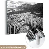 MuchoWow® Glasschilderij 120x80 cm - Schilderij acrylglas - Luchtfoto van Bogota in Colombia - zwart wit - Foto op glas - Schilderijen
