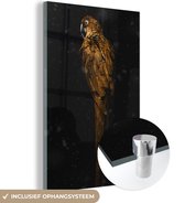 MuchoWow® Glasschilderij 20x30 cm - Schilderij acrylglas - Vogel - Goud - Papegaai - Foto op glas - Schilderijen