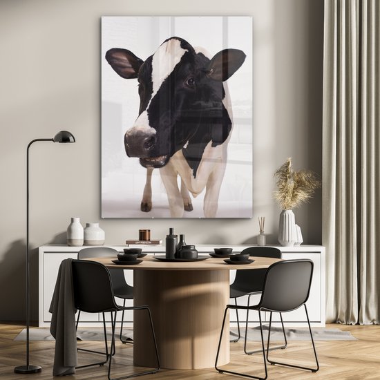 MuchoWow® Peinture sur verre 90x120 cm - Peinture sur verre acrylique - Vache - Wit - Animaux - Zwart - Photo sur verre - Peintures