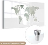 MuchoWow® Glasschilderij 120x60 cm - Schilderij acrylglas - Wereldkaart - Waterverf - Wit - Foto op glas - Schilderijen