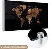 MuchoWow® Glasschilderij 120x60 cm - Schilderij acrylglas - Wereldkaart - Leer - Bruin - Foto op glas - Schilderijen