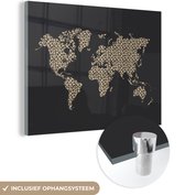 MuchoWow® Glasschilderij 120x90 cm - Schilderij acrylglas - Wereldkaart - Panterprint - Zwart - Foto op glas - Schilderijen