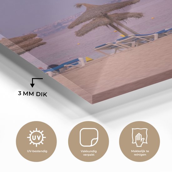 MuchoWow® Peinture sur verre 20x20 cm - Peinture sur verre acrylique - Majorque - Plage - Chaises longues - Photo sur verre - Peintures