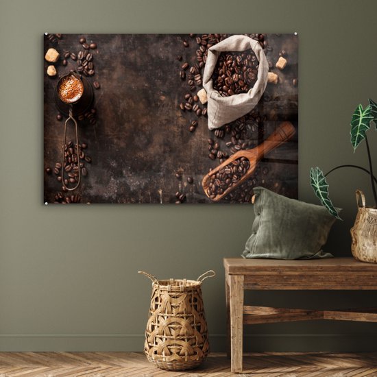 MuchoWow® Peinture sur verre - Grains de café - Café - Sac - 90x60 cm - Peintures sur verre acrylique - Photo sur Glas