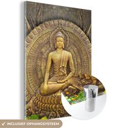 MuchoWow - Glasschilderij - Foto op glas - Boeddha - Zen - Brons - Buddha beeld - Muurdecoratie Boeddha - Wanddecoratie - 30x40 cm - Schilderij glas - Acrylglas