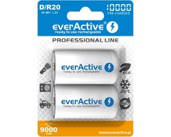 2x R20 D 10000mAh Rechargeables everActive Professional