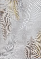the carpet Vloerkleed Mila modern tapijt woonkamer, elegant glanzend kortpolig woonkamer tapijt in grijs met goud zilver veren patroon, tapijt 80 x 150 cm