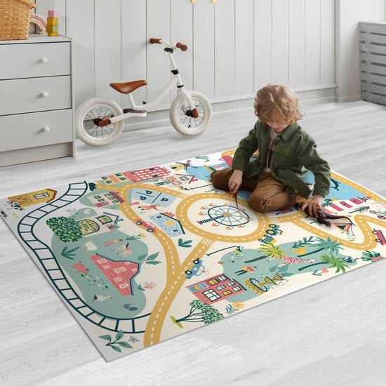 LetsPlaymats® Speelmat baby kinderen - Reuzenrad - Stad - Dieren - Auto - Kinderen - Speelkleed van vinyl - Speeltapijt - Antislip - 90x135 cm van LetsPlaymats® — afbeelding 2