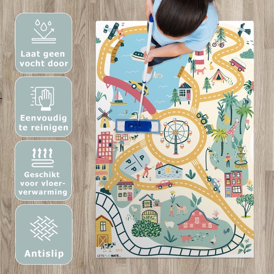 LetsPlaymats® Speelmat baby kinderen - Reuzenrad - Stad - Dieren - Auto - Kinderen - Speelkleed van vinyl - Speeltapijt - Antislip - 90x135 cm van LetsPlaymats® — afbeelding 3