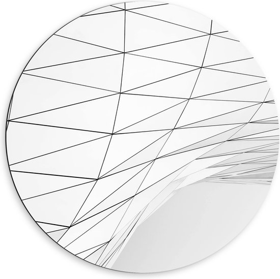 Dibond Muurcirkel - Abstract Figuur van Witte Geometrische Platen - 60x60 cm Foto op Aluminium Muurcirkel (met ophangsysteem)