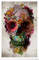 JUNIQE - Poster Skull II – Bloemen schedel -30x45 /Kleurrijk